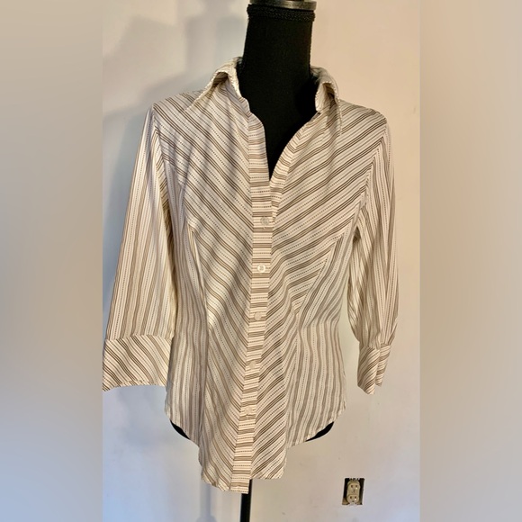 Apostrophe Stretch Button down Striped Top sz S - Picture 1 of 6